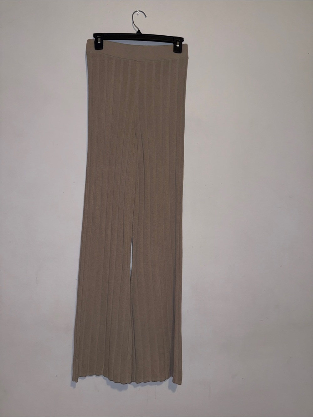H&M Ribbed Wide-Leg Knit Pants - Taupe